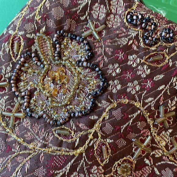 90s Y2K Vintage Brown Bohemian Embroidered Crescent Floral Handbag - Picture 3 of 8